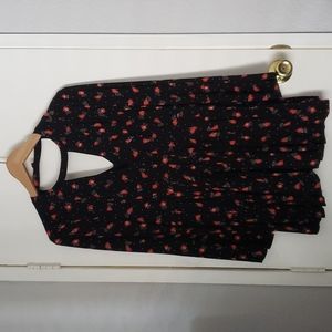Free People Tegan Small Size 2 black and coral flower print long sleeve dress